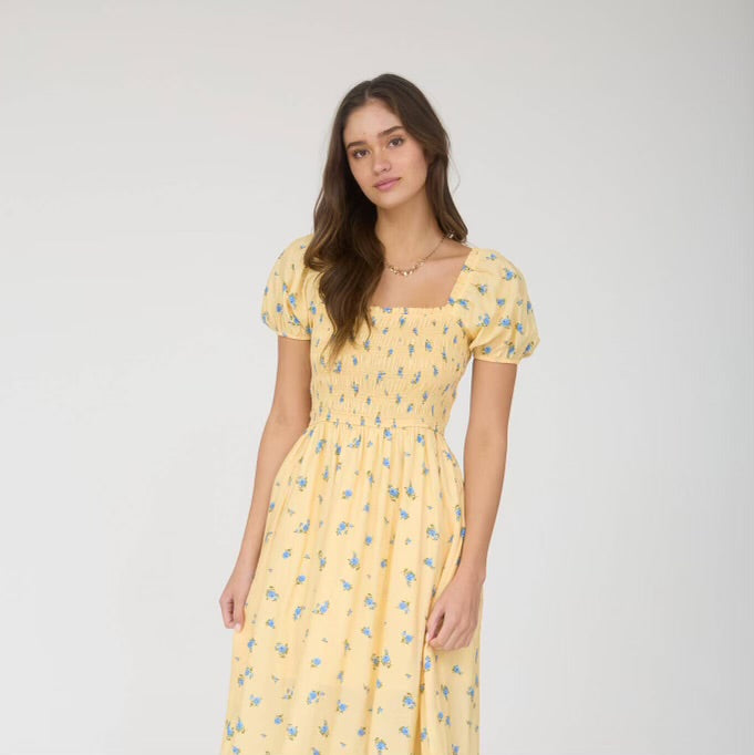 Veronica Modest Midi in Yellow/Blue