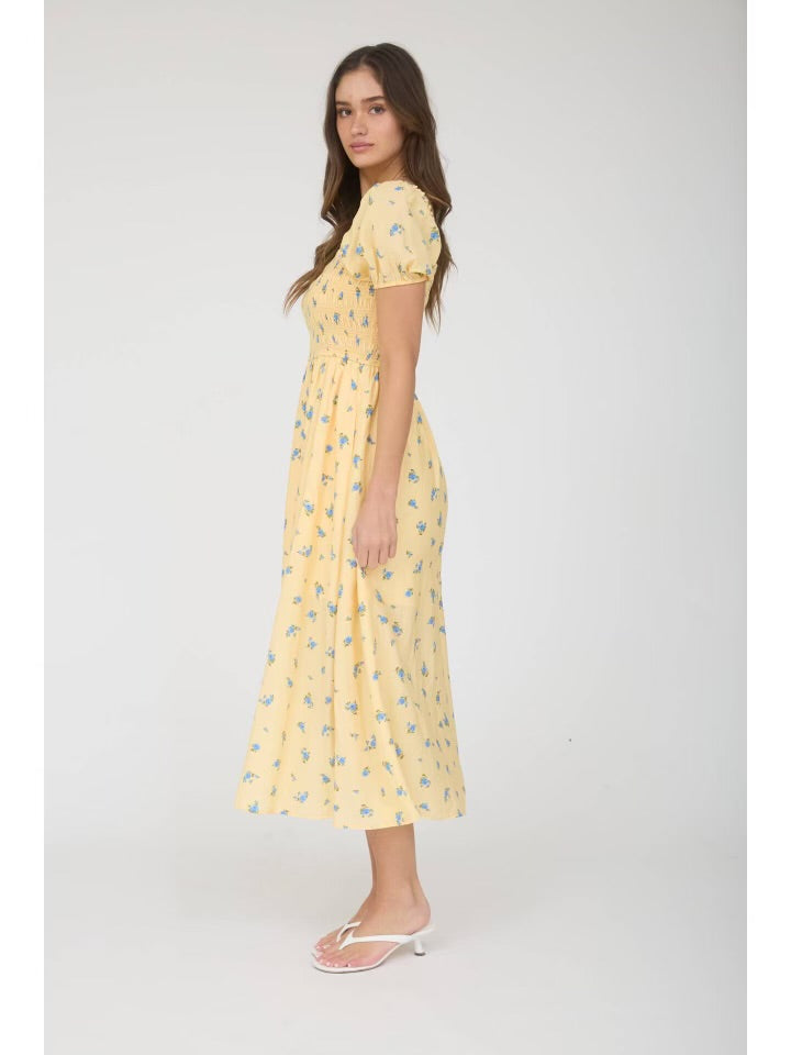 Veronica Modest Midi in Yellow/Blue