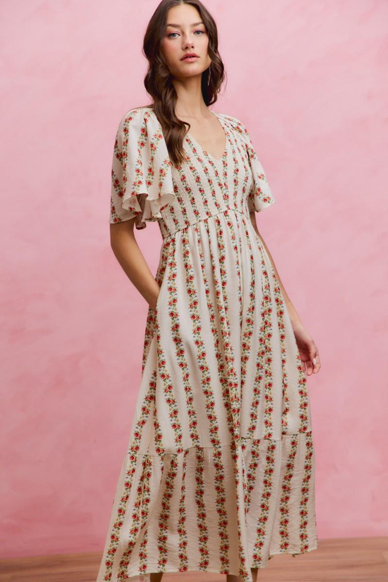 Casey Modest Midi in Ivory/Red