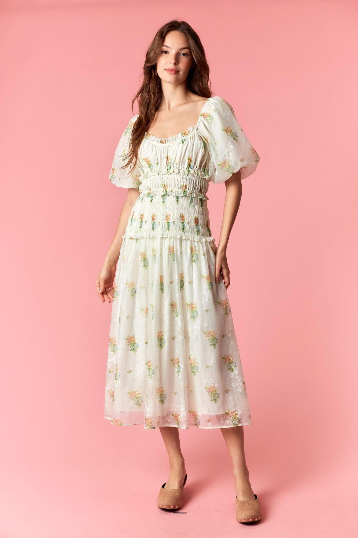 Kelly Modest Midi in Ivory/Yellow