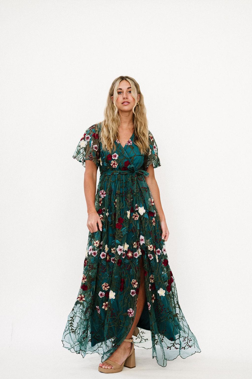 Zinnia Embroidered Maxi in Emerald