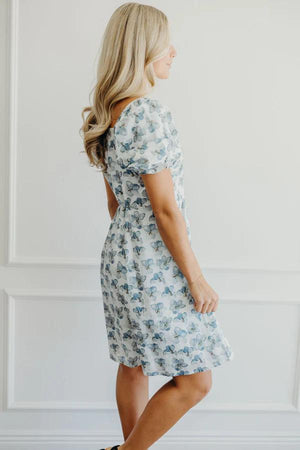 Krista Modest Dress in Denim Daisy