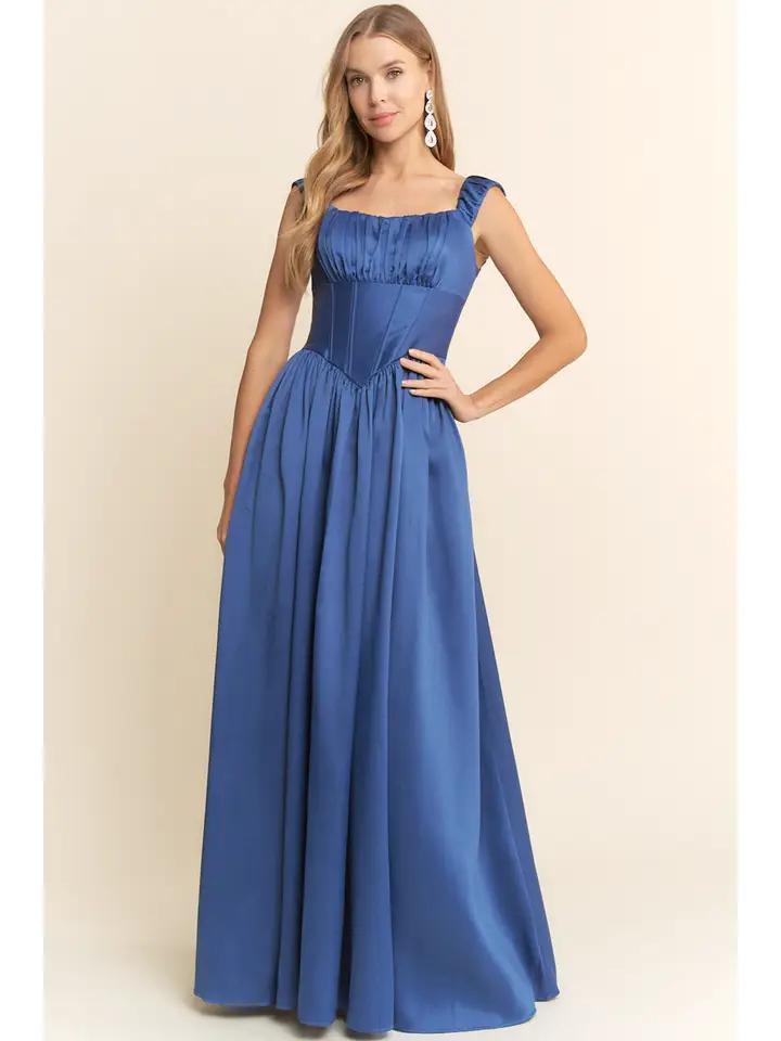 Genevieve Square Neck Dress in Blue