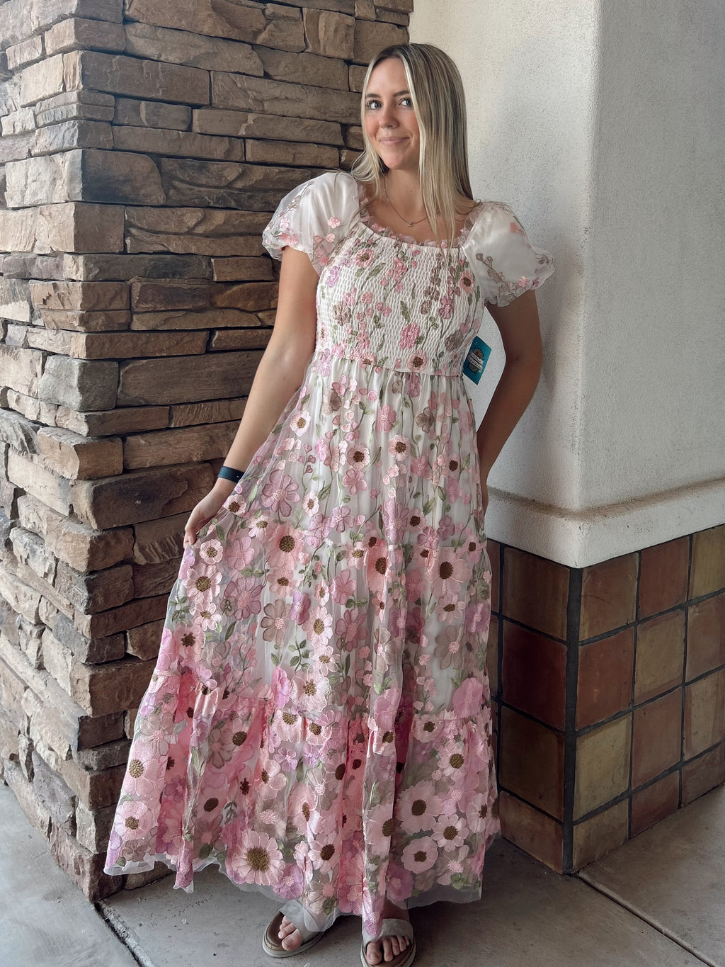 Mae Modest Maxi in Cream/Pink