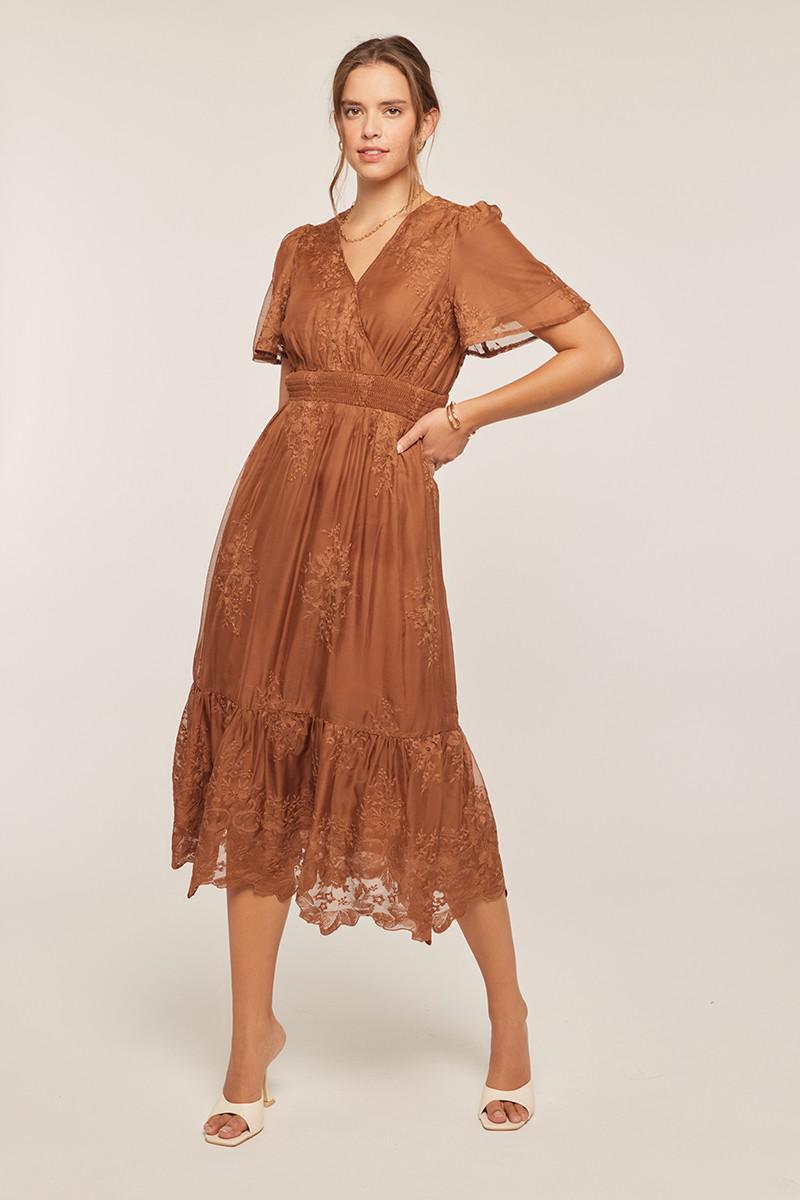 Jessie Embroidered Midi in Brown