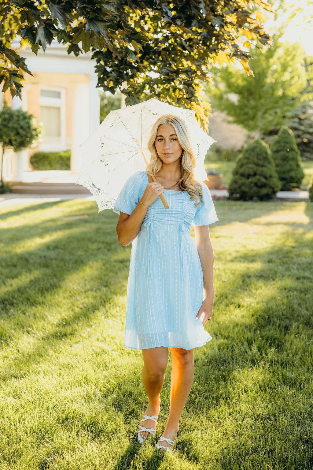 Saylor Modest Dress in Soft Blue