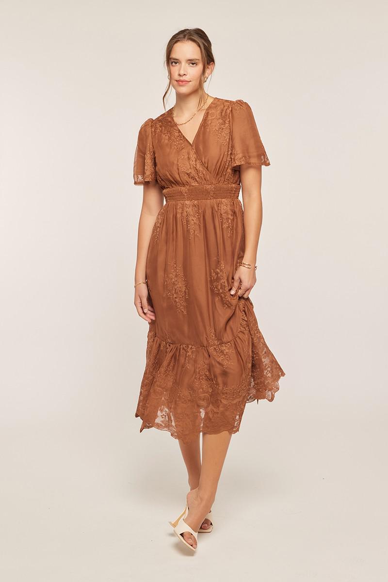 Jessie Embroidered Midi in Brown