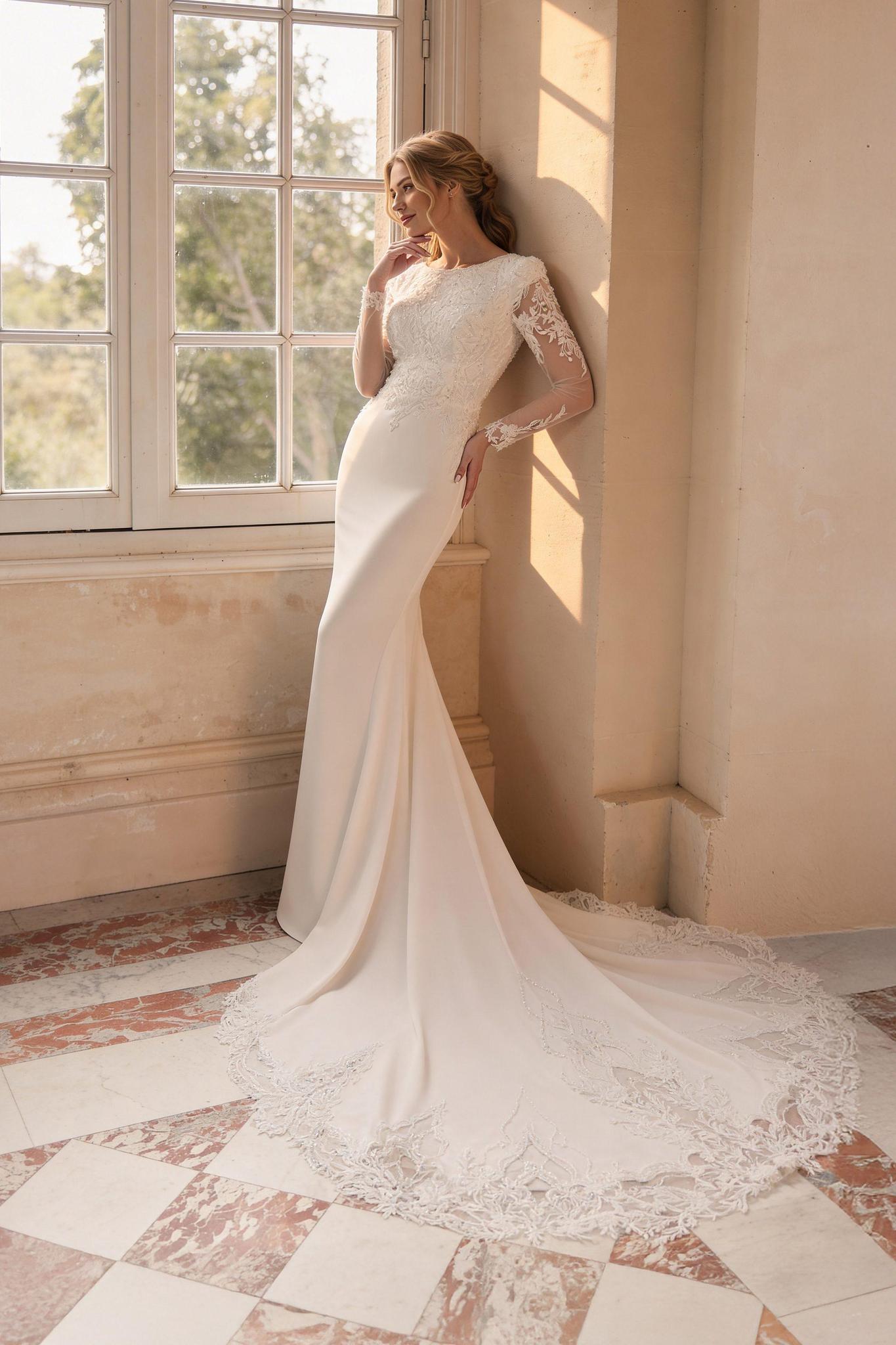 8394 Modest Wedding Dress with Long Sleeves