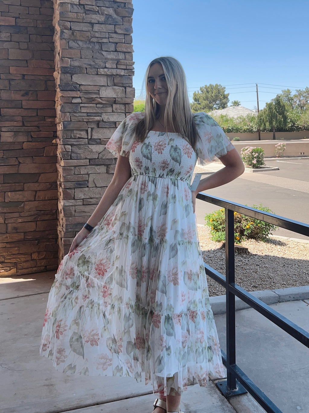 Rowyn Modest Midi in Ivory/Pink
