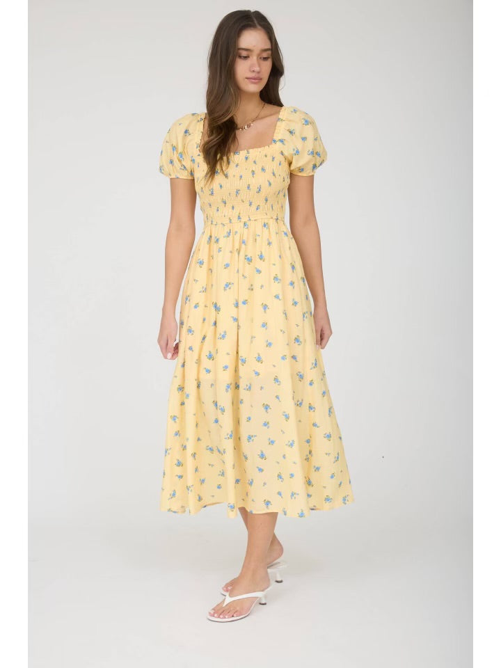 Veronica Modest Midi in Yellow/Blue