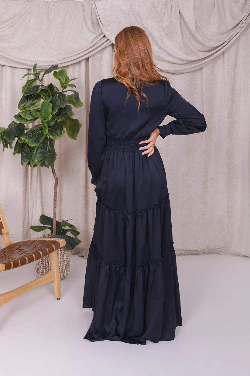long sleeve maxi dress modest Anastasia Modest Maxi in Midnight Blue Small