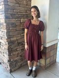 Nancy Modest Mini Dress in Brick/Black