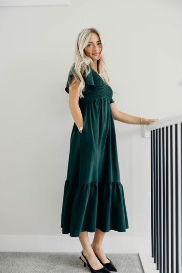 Kendall Modest Dress in Alpine Green