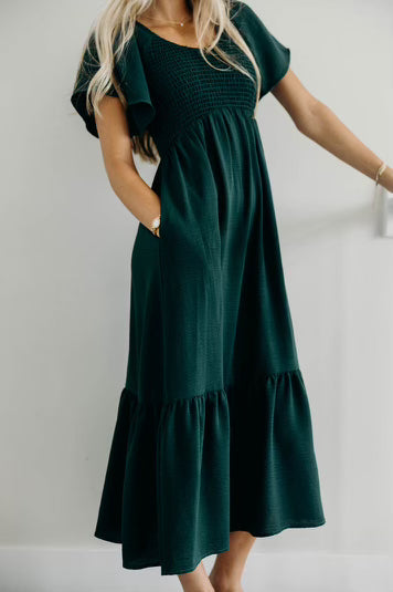 Kendall Modest Dress in Alpine Green