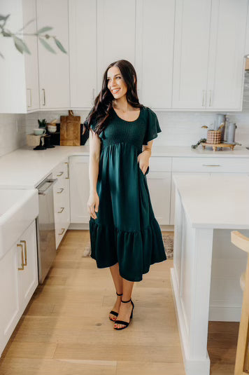 Kendall Modest Dress in Alpine Green