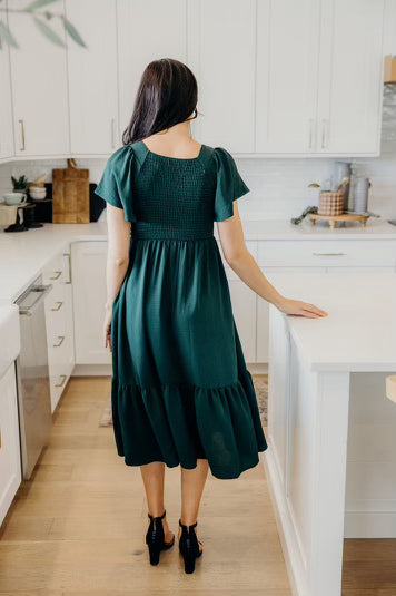 Kendall Modest Dress in Alpine Green
