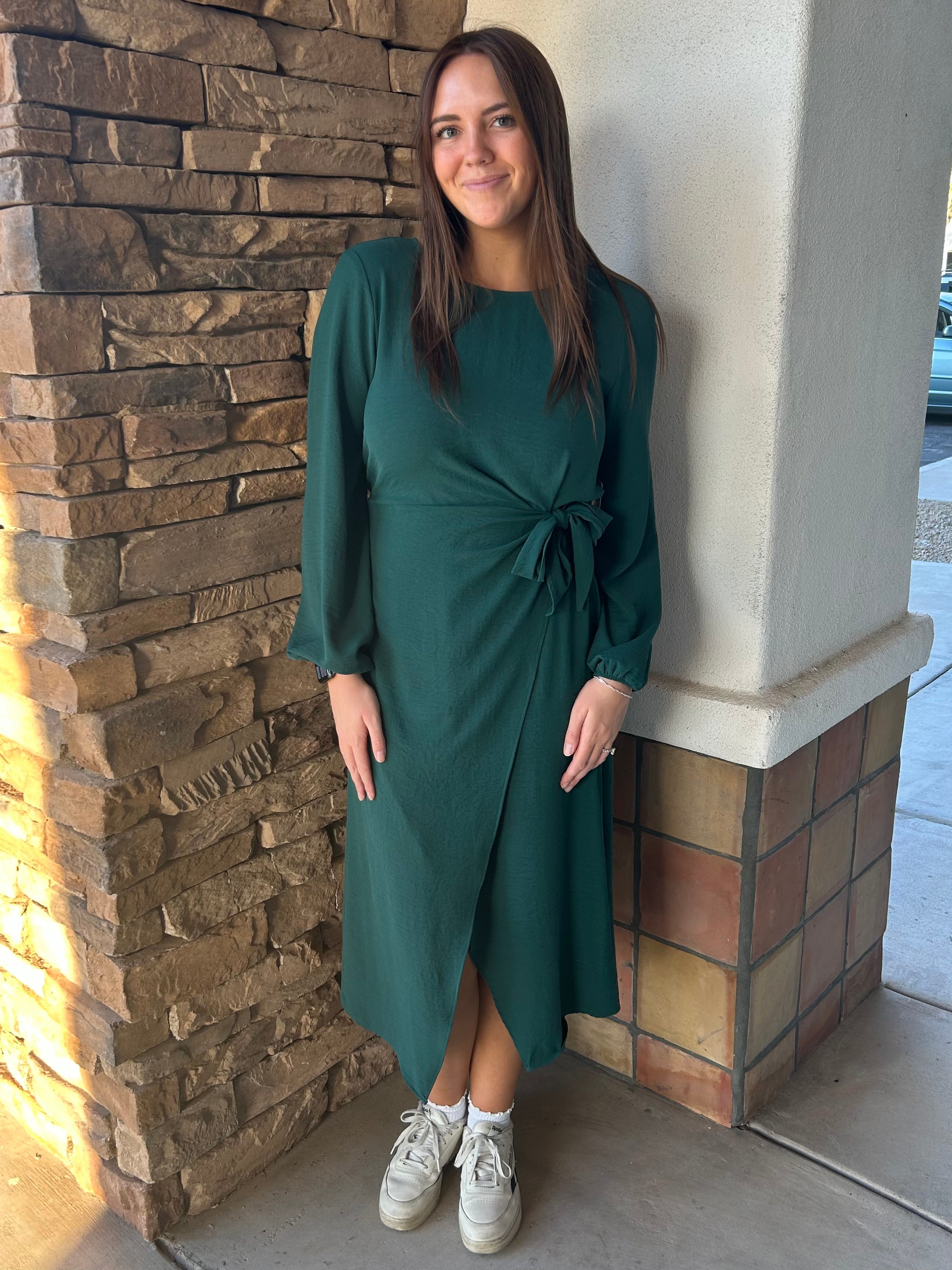 Michelle Wrap Dress in Hunter Green