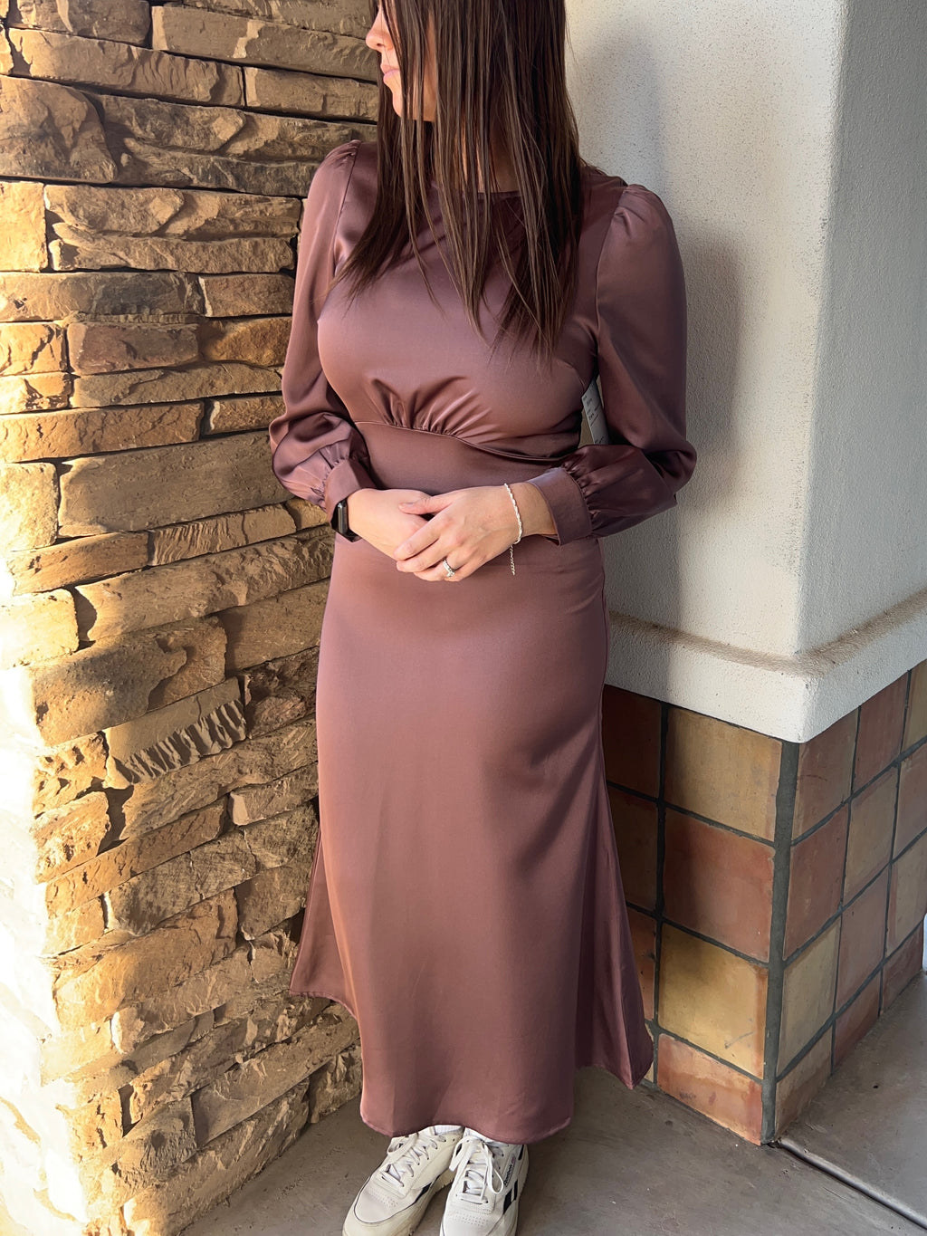 Beth Modest Dress in Dark Mauve