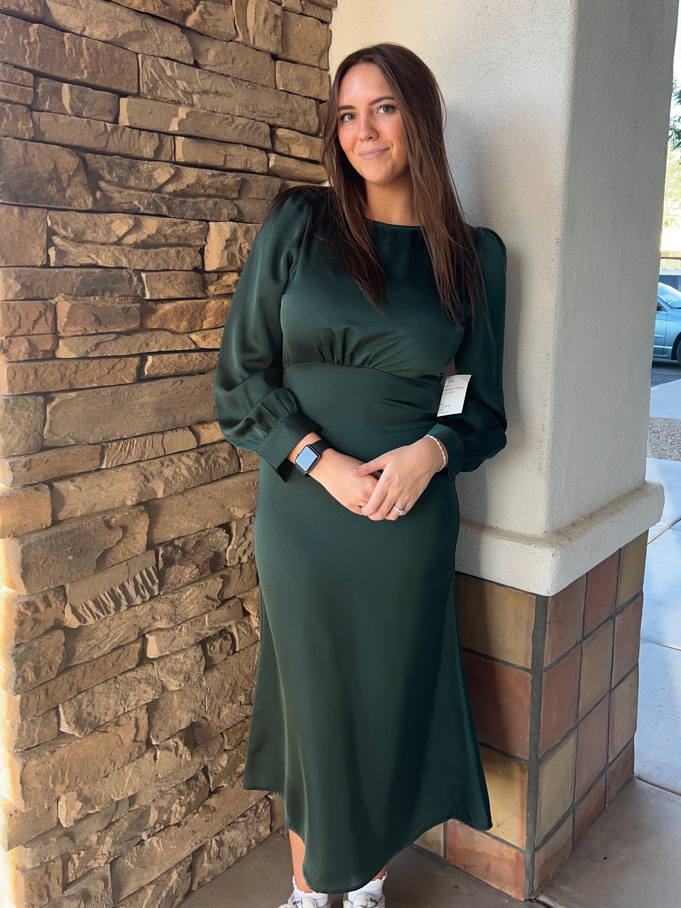 Beth Modest Dress in Hunter Green