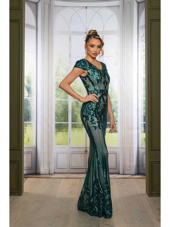 Katrina Modest Dress in Emerald