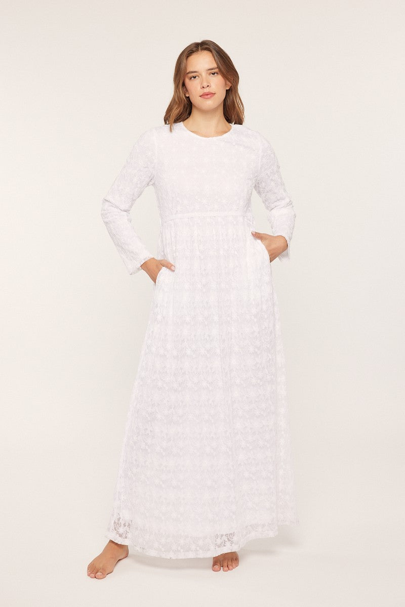 Dayna Embroidered Temple Dress in White