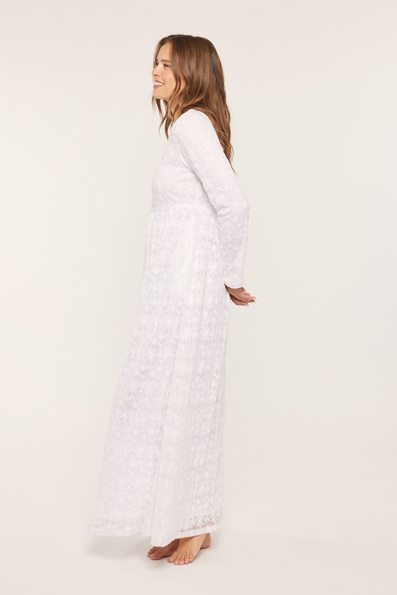 Dayna Embroidered Temple Dress in White