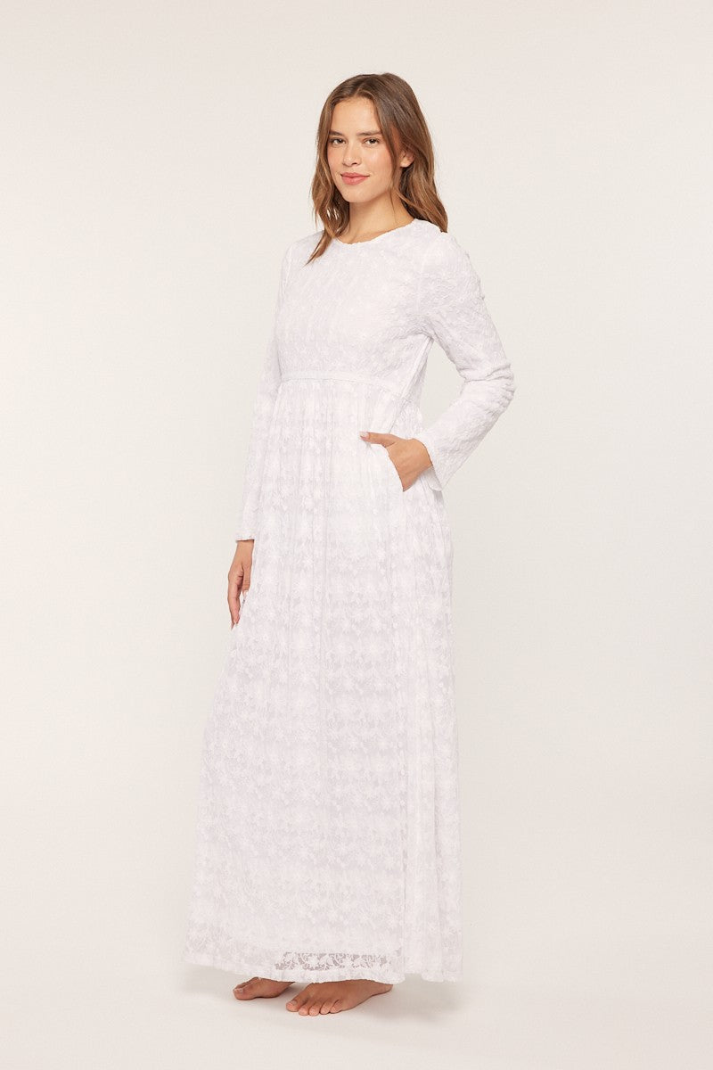 Dayna Embroidered Temple Dress in White