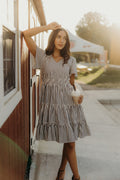 Jemma Modest Dress in Charcoal Stripe