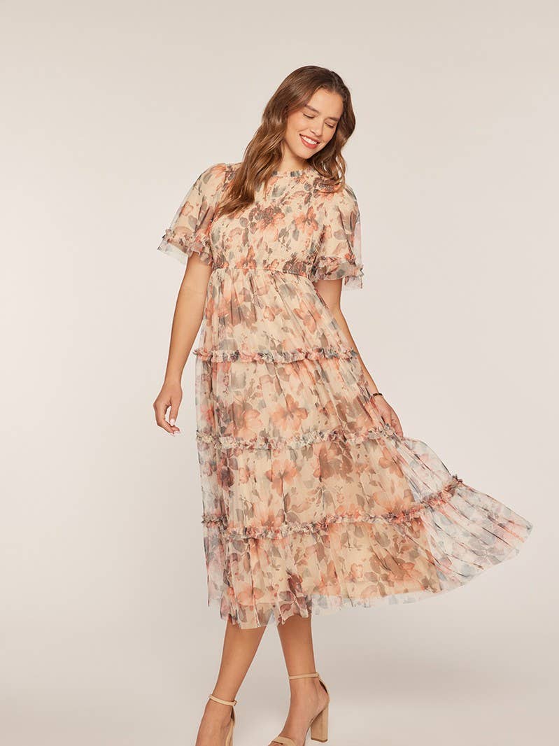 Astrid Modest Midi in Ivory/Red/Charcoal