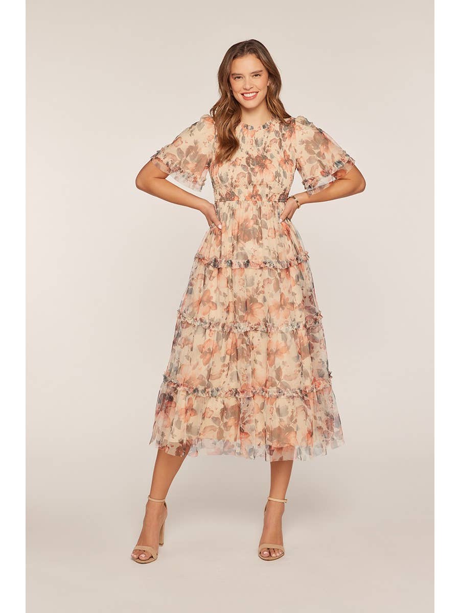 Astrid Modest Midi in Ivory/Red/Charcoal