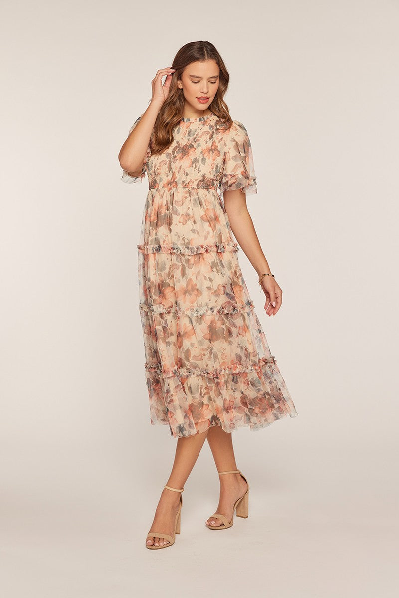 Astrid Modest Midi in Ivory/Red/Charcoal