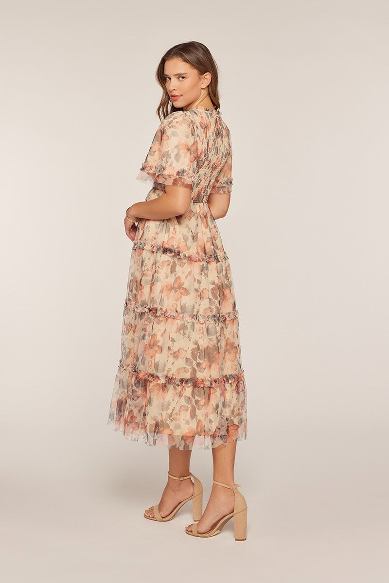 Astrid Modest Midi in Ivory/Red/Charcoal