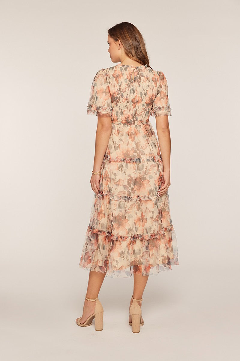 Astrid Modest Midi in Ivory/Red/Charcoal