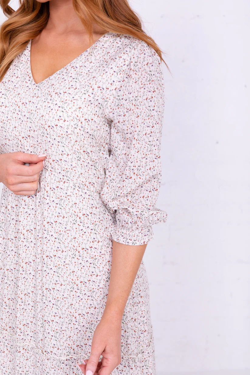 Max Modest Dress in Cream Ditsy Floral