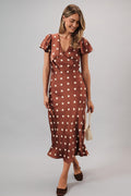 Katie Modest Maxi in Brown-Cream Dot