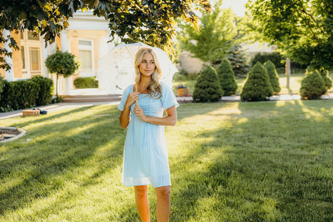 Saylor Modest Dress in Soft Blue
