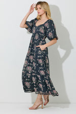 Aubrin Modest Midi in Black Floral