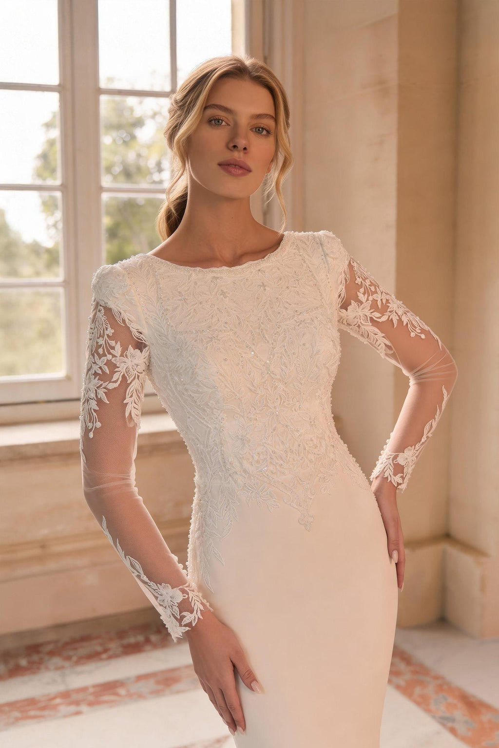 8394 Modest Wedding Dress with Long Sleeves