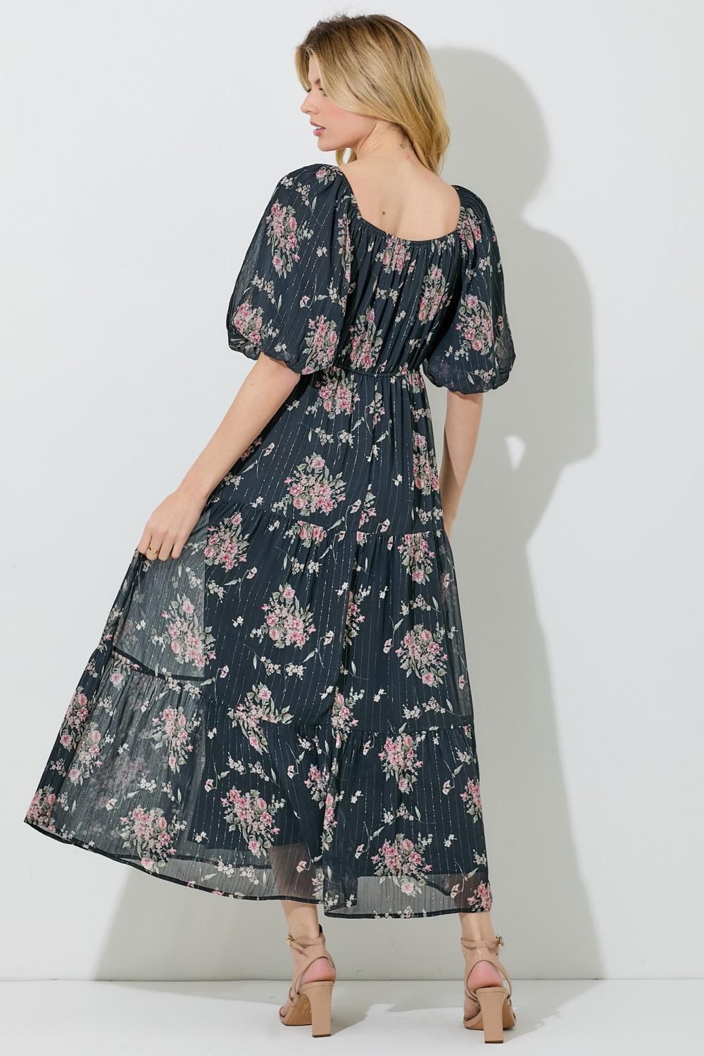 Aubrin Modest Midi in Black Floral