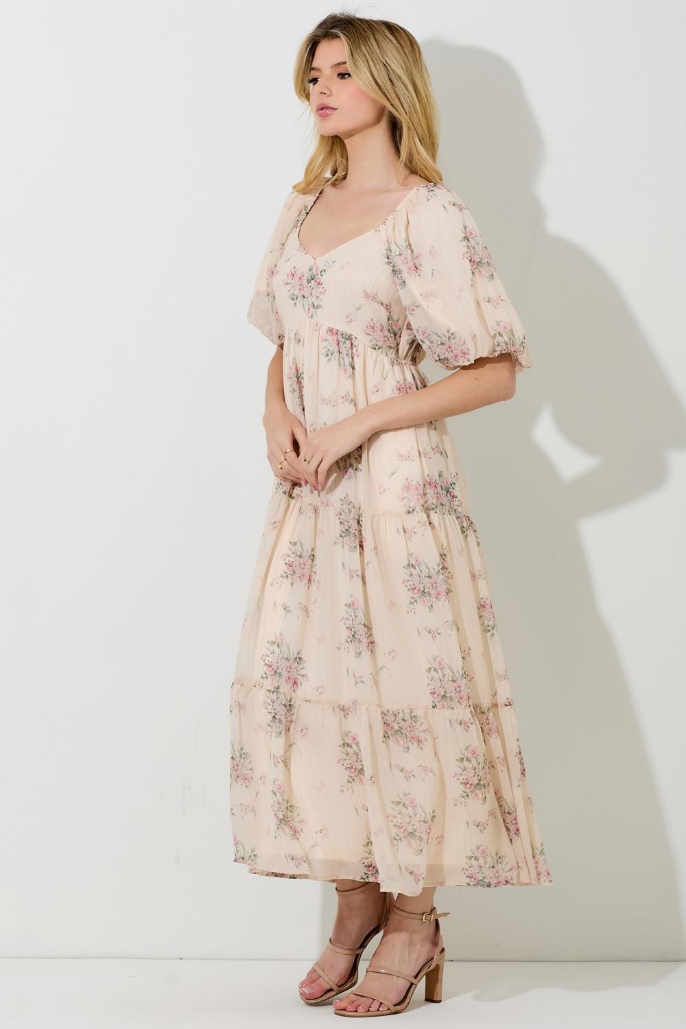 Aubrin Modest Midi in Cream Floral