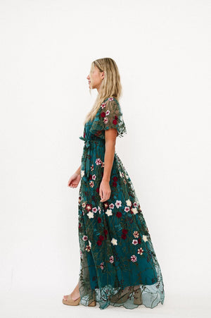 Zinnia Embroidered Maxi in Emerald