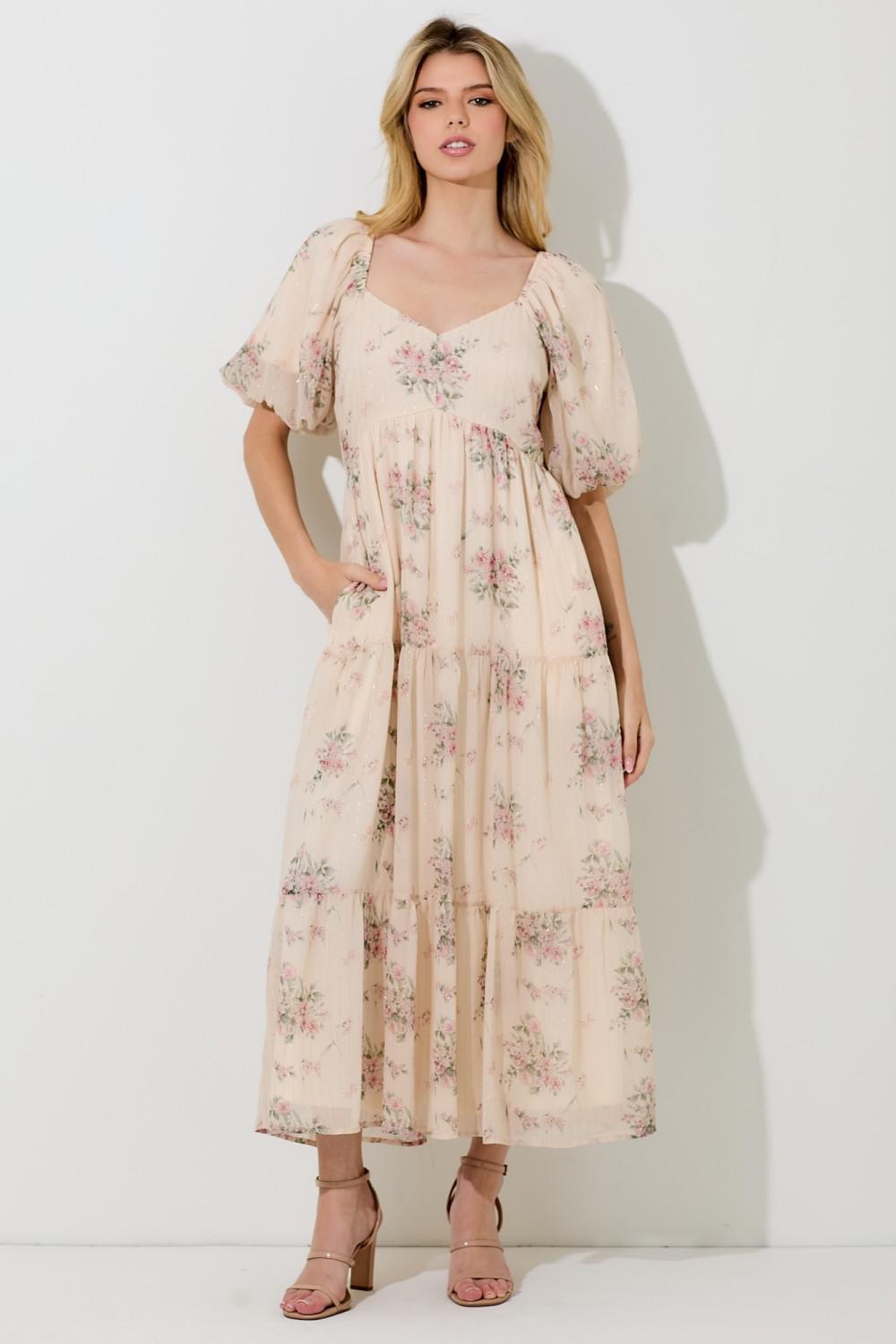 Aubrin Modest Midi in Cream Floral