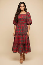 Louise Modest Midi in Red Plaid