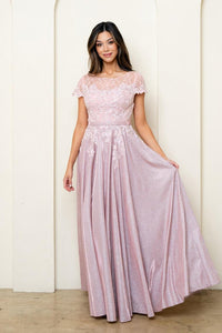 Calliope Modest Prom Dress in Dusty Rose