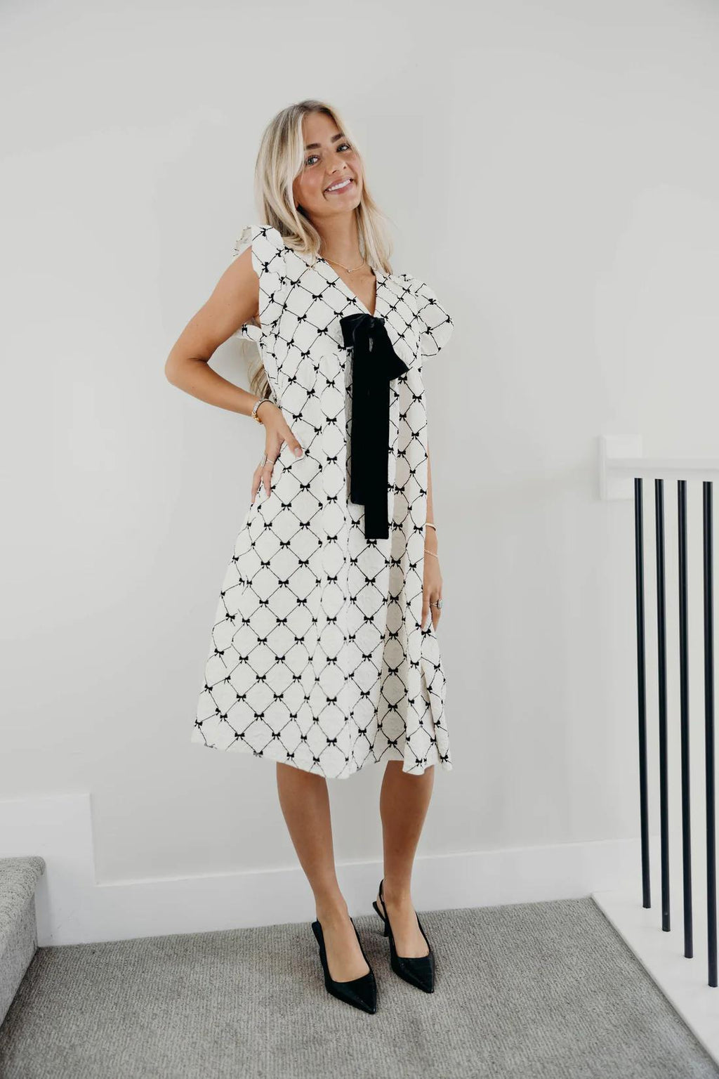Rumi Modest Dress in Ivory Bows