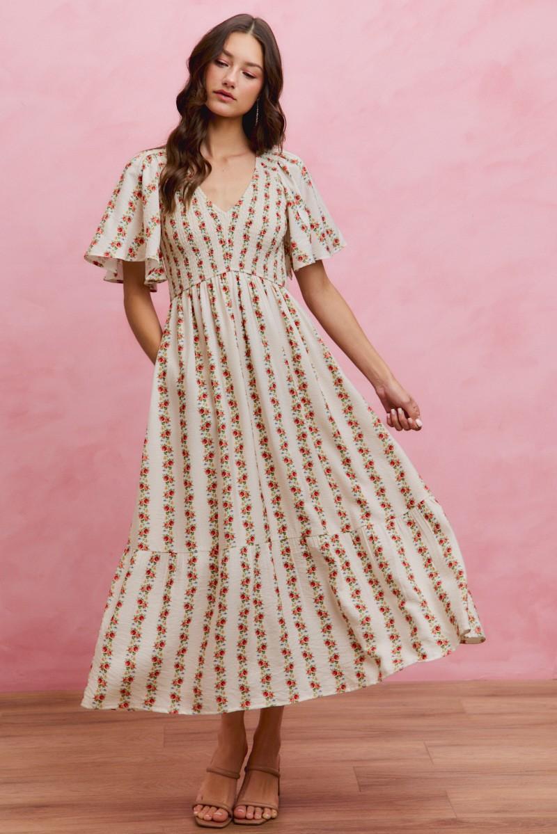 Casey Modest Midi in Ivory/Red