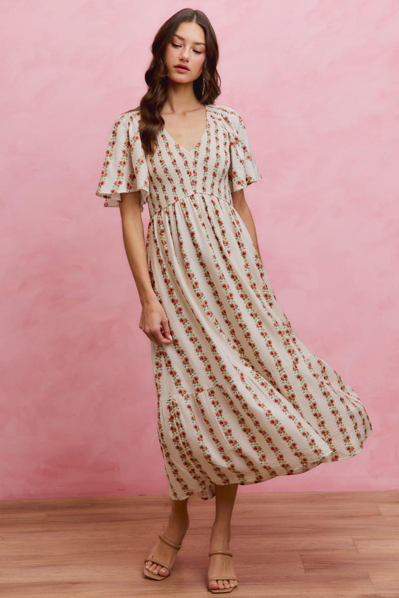 Casey Modest Midi in Ivory/Red