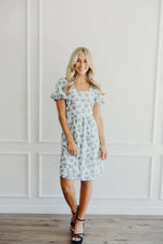 Krista Modest Dress in Denim Daisy