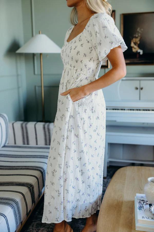 Miley Modest Midi in Bits of Lavender – A Closet Full of Dresses Miley Modest Midi in Bits of Lavender – A Closet Full of Dresses
