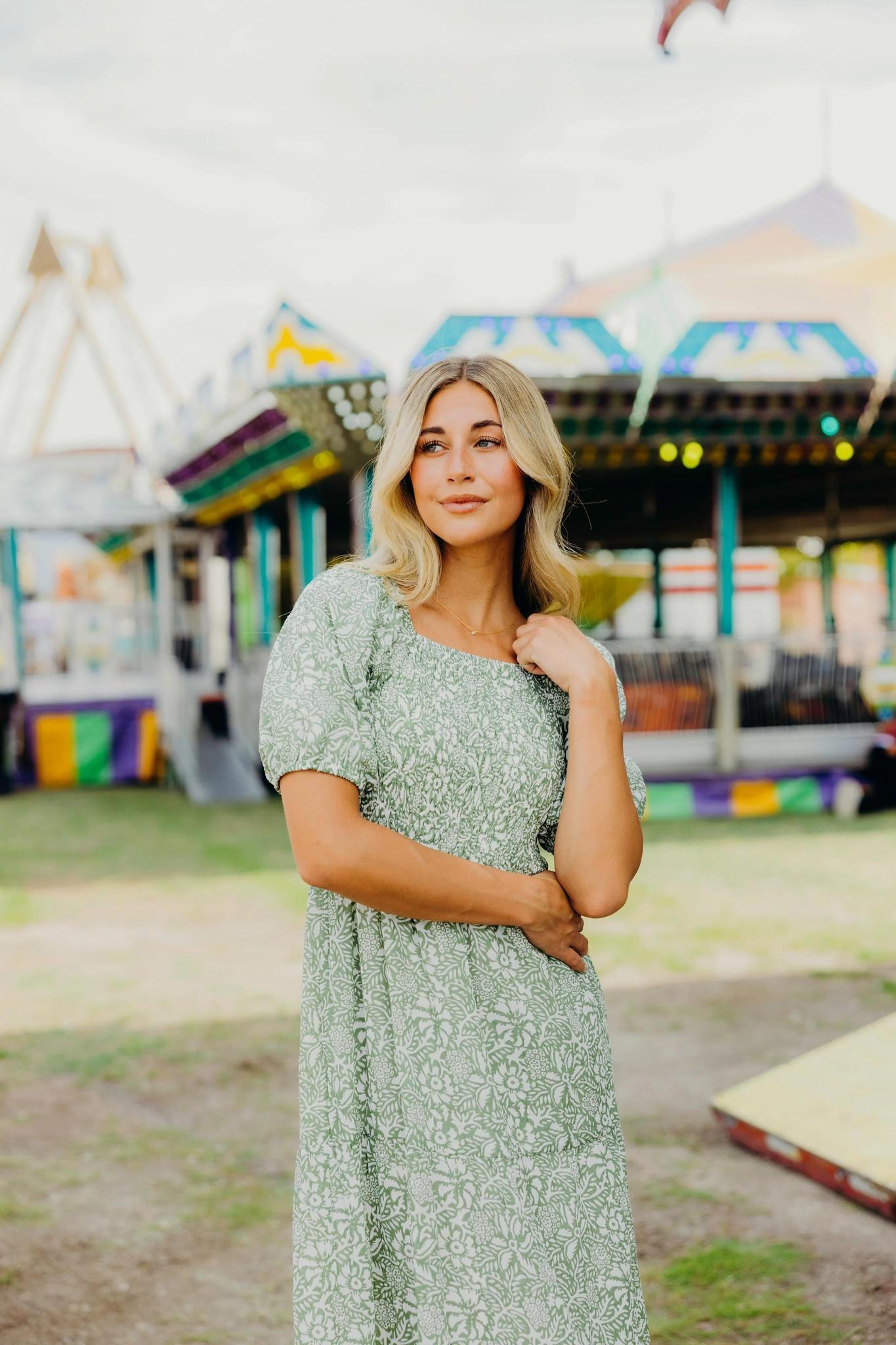 Indigo Modest Dress in Inked Moss